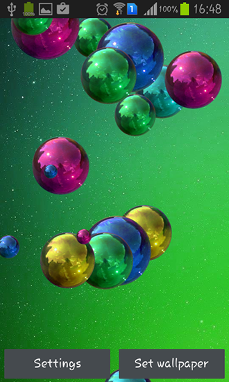 Screenshots of the live wallpaper Space bubbles for Android phone or tablet.