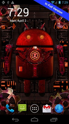 Screenshots of the live wallpaper Steampunk droid for Android phone or tablet.