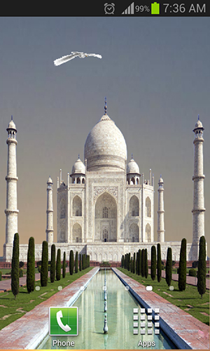 Screenshots of the live wallpaper Taj Mahal for Android phone or tablet.