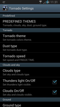 Screenshots of the live wallpaper Tornado 3D for Android phone or tablet.