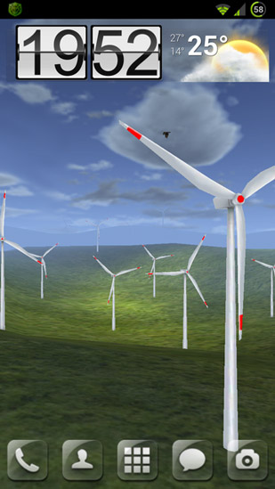 Screenshots of the live wallpaper Wind turbines 3D for Android phone or tablet.