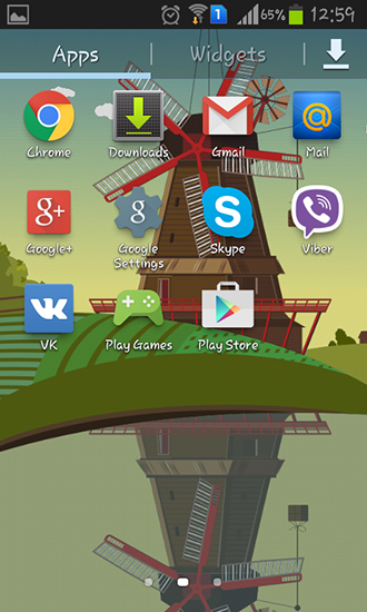 Screenshots of the live wallpaper Windmill and pond for Android phone or tablet.