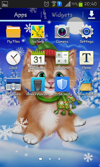 Screenshots of the live wallpaper Winter cat for Android phone or tablet.