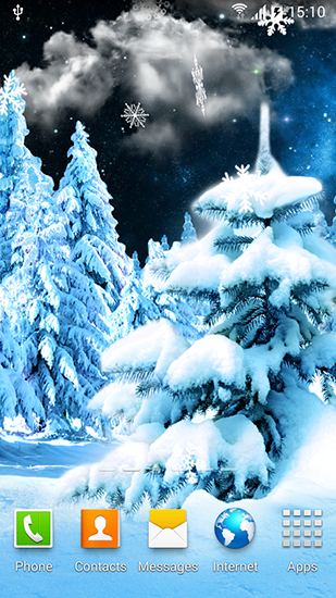 Screenshots of the live wallpaper Winter forest 2015 for Android phone or tablet.