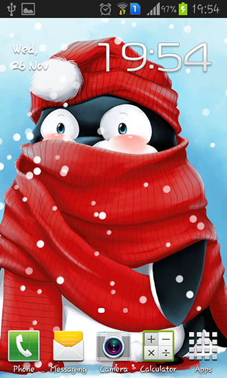 Screenshots of the live wallpaper Winter penguin for Android phone or tablet.