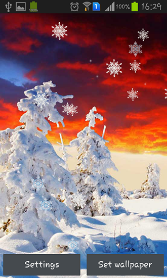 Screenshots of the live wallpaper Winter sunset for Android phone or tablet.