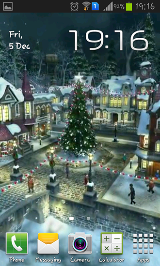 Screenshots of the live wallpaper Winter village 3D for Android phone or tablet.