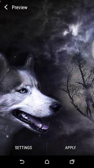 Screenshots of the live wallpaper Wolf and Moon for Android phone or tablet.