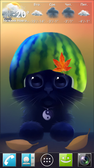 Screenshots of the live wallpaper Yin the cat for Android phone or tablet.