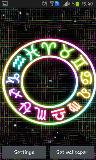 Screenshots of the live wallpaper Zodiac for Android phone or tablet.