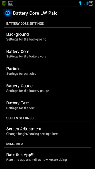 Full version of Android apk livewallpaper Battery core for tablet and phone.