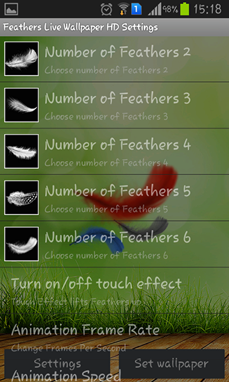 Full version of Android apk livewallpaper Feather for tablet and phone.
