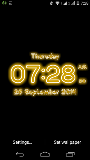 Full version of Android apk livewallpaper Neon digital clock for tablet and phone.