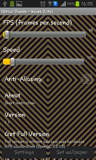 Full version of Android apk livewallpaper Optical illusion for tablet and phone.