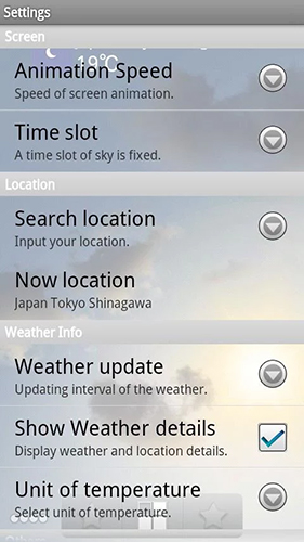 Full version of Android apk livewallpaper Weather sky for tablet and phone.
