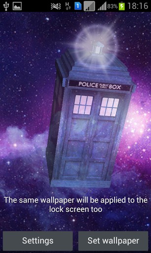Screenshots of the live wallpaper Tardis 3D for Android phone or tablet.