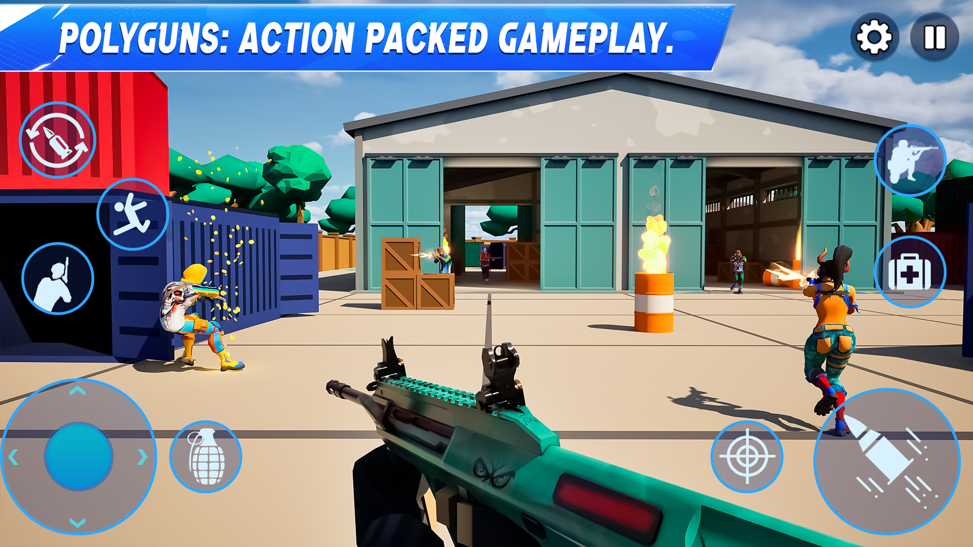 Gameplay of the PolyGuns FPS - Shooter Strike for Android phone or tablet.