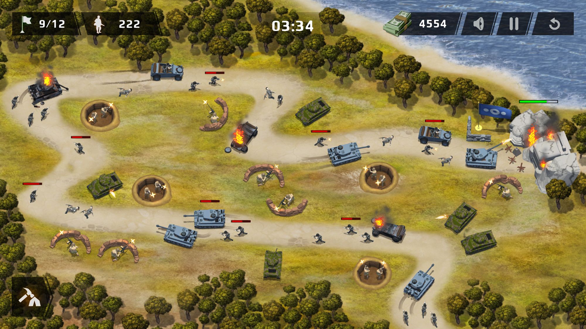 Gameplay of the WWII Defense: RTS Army TD game for Android phone or tablet.