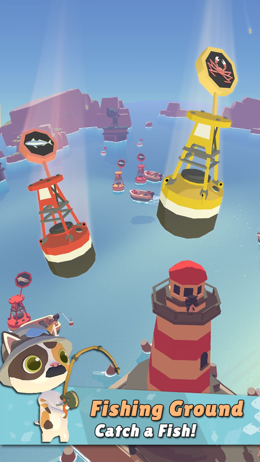 The Cat Fishing Village - Android game screenshots.