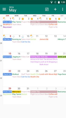 DigiCal calendar agenda screenshot.