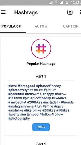 Best hashtags captions & photosaver for Instagram screenshot.
