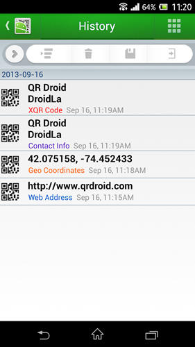 QR droid: Code scanner screenshot.