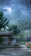 New mobile wallpapers - free download. Houses, Rain, Landscape picture and image for mobile phones.