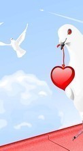 New mobile wallpapers - free download. Pigeons, Sky, Birds, Pictures, Hearts picture and image for mobile phones.
