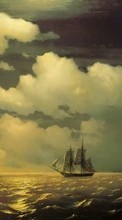New mobile wallpapers - free download. Transport, Sky, Ships, Sea, Clouds, Drawings picture and image for mobile phones.