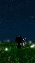 New 320x480 mobile wallpapers Landscape, Cats, Grass, Night, Moon, Drawings free download.