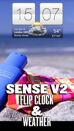 Sense v2 flip clock and weather screenshot.